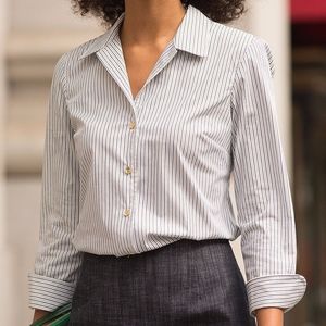 Striped Button Down Shirt with Gold Buttons